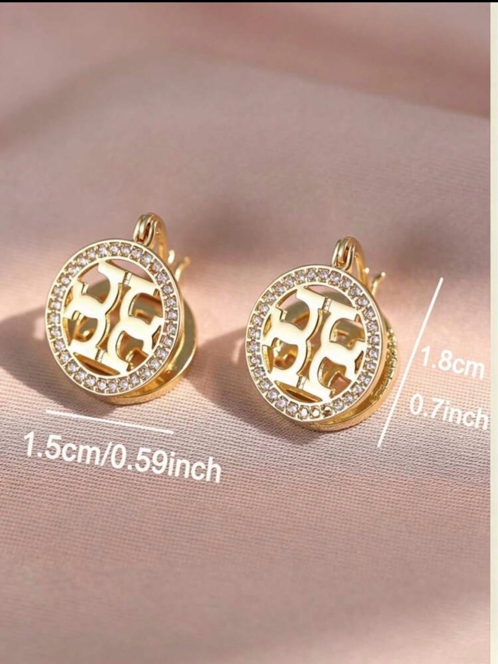 Tory Burch Gold Crystal Logo Earrings - Picture 8 of 8